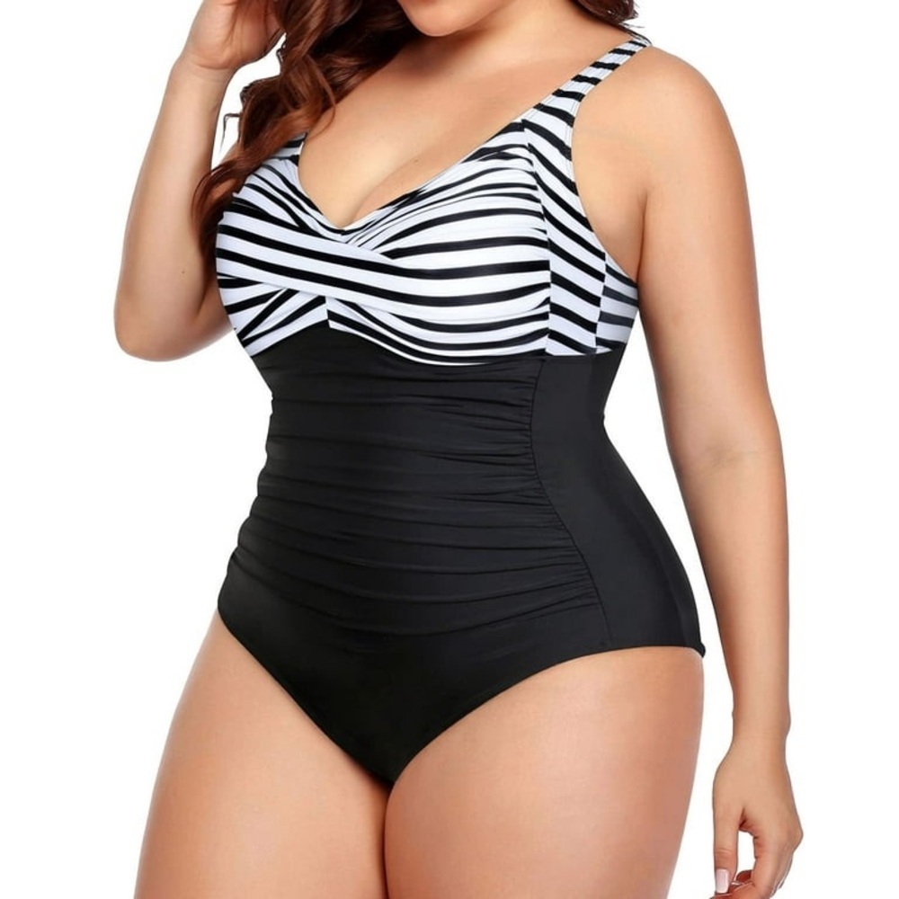 Striped Black and White Women's Swimsuit - Picture 4 of 5
